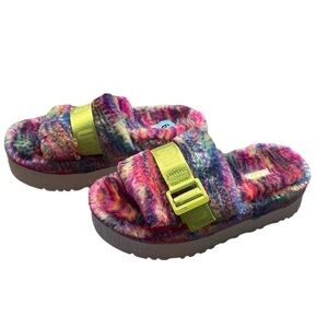 UGG "Pixelate Print" Rainbow Colored/Multicolored Plush Fuzzy Slipper Slides